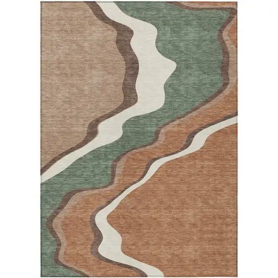 Copper Ivory And Fern Green Abstract Washable Indoor Outdoor Area Rug Photo 1