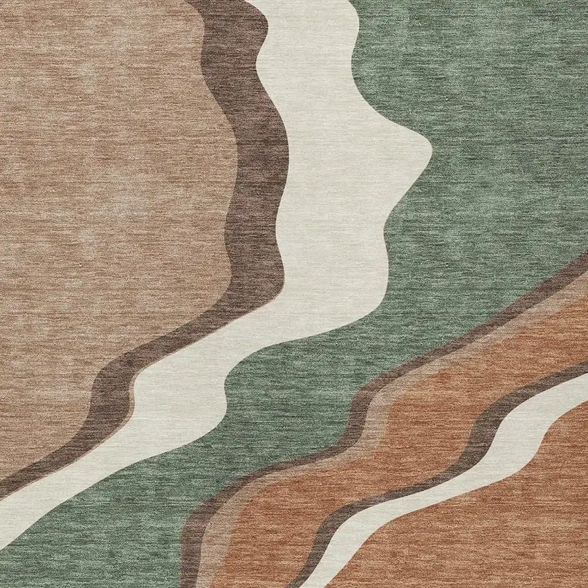 Copper Ivory And Fern Green Abstract Washable Indoor Outdoor Area Rug Photo 2