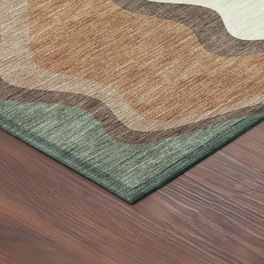 Copper Ivory And Fern Green Abstract Washable Indoor Outdoor Area Rug Photo 5