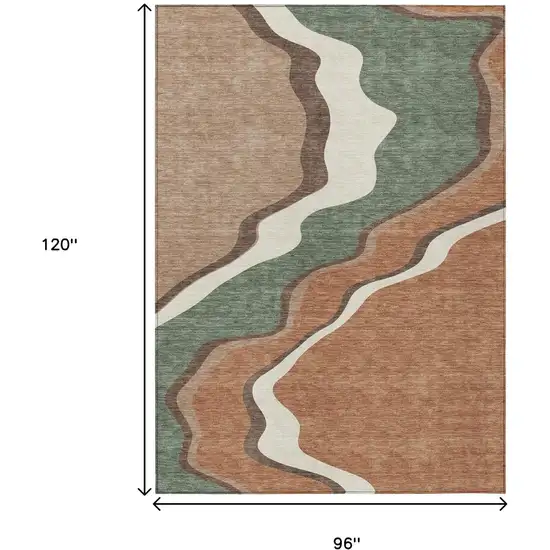 Copper Ivory And Fern Green Abstract Washable Indoor Outdoor Area Rug Photo 7