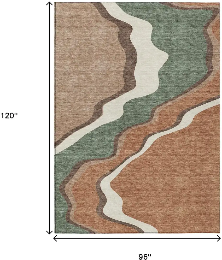 Copper Ivory And Fern Green Abstract Washable Indoor Outdoor Area Rug Photo 7