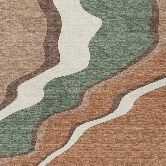 Copper Ivory And Fern Green Abstract Washable Indoor Outdoor Area Rug Photo 2