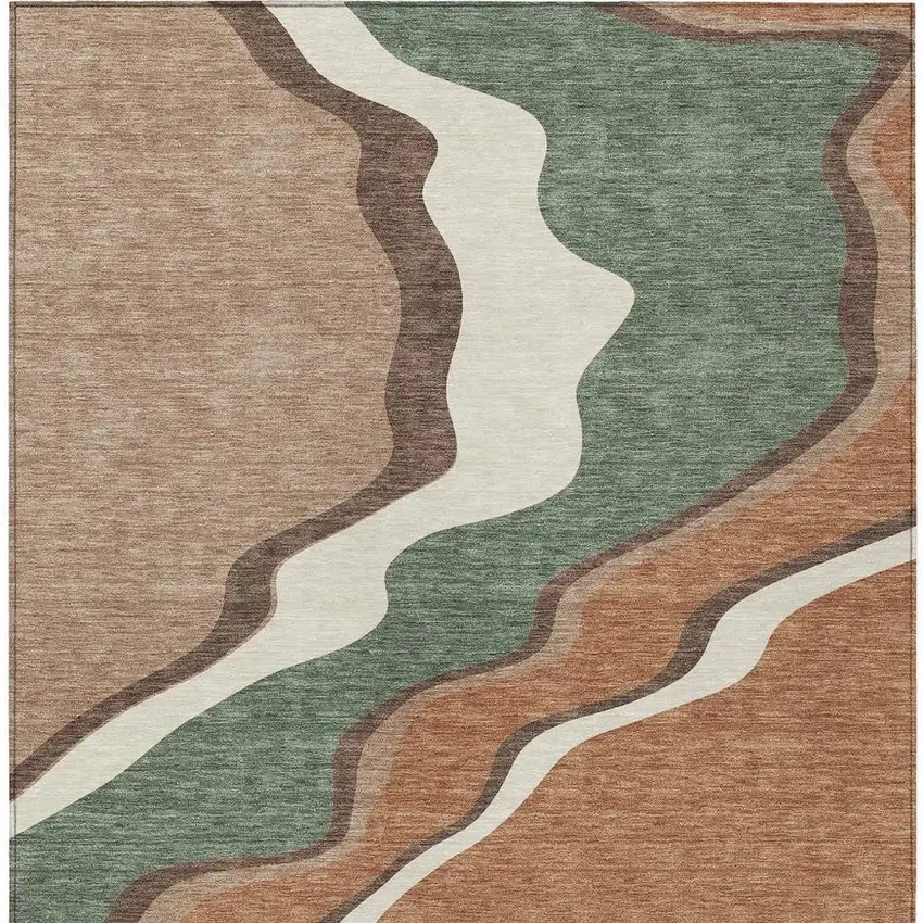 Copper Ivory And Fern Green Abstract Washable Indoor Outdoor Area Rug Photo 3