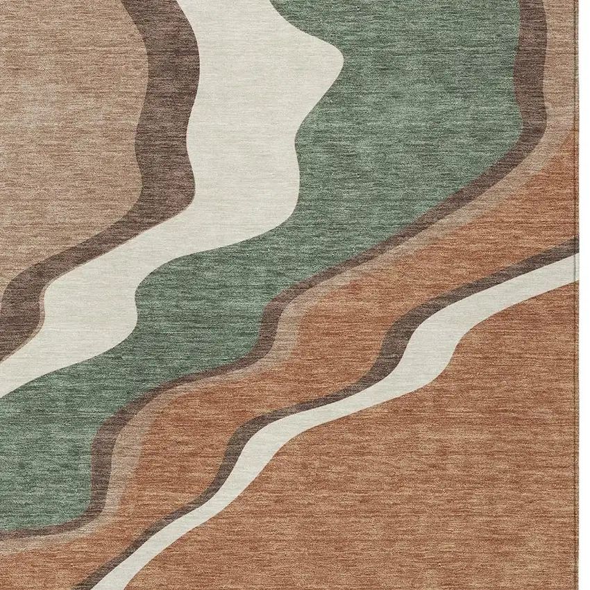 Copper Ivory And Fern Green Abstract Washable Indoor Outdoor Area Rug Photo 2