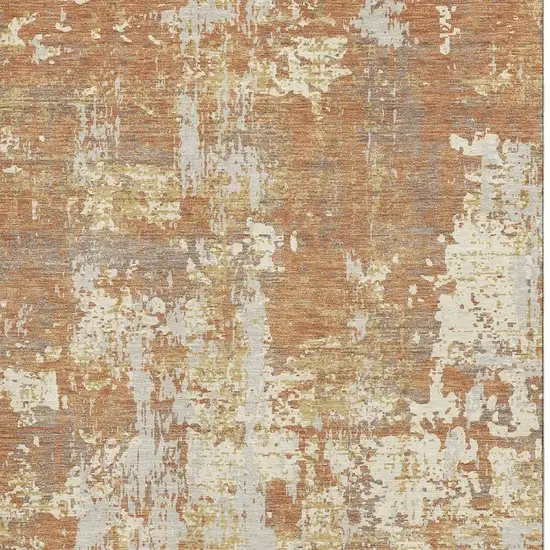Copper Ivory And Gold Abstract Washable Area Rug With UV Protection Photo 4