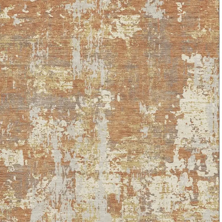 Copper Ivory And Gold Abstract Washable Area Rug With UV Protection Photo 4