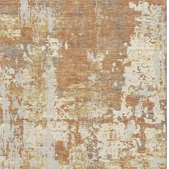 Copper Ivory And Gold Abstract Washable Area Rug With UV Protection Photo 3