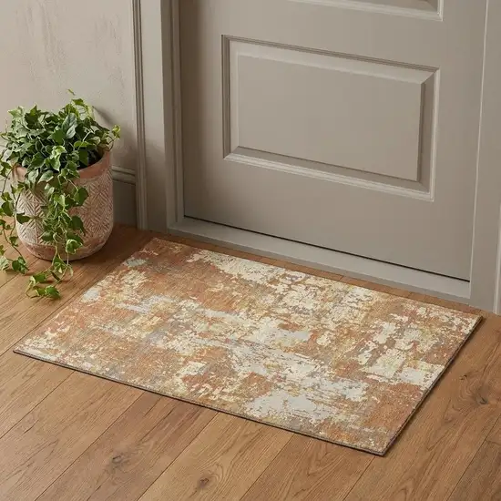 Copper Ivory And Gold Abstract Washable Area Rug With UV Protection Photo 1