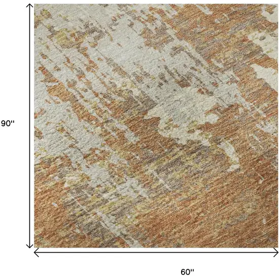 Copper Ivory And Gold Abstract Washable Area Rug With UV Protection Photo 9