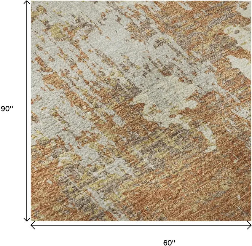 Copper Ivory And Gold Abstract Washable Area Rug With UV Protection Photo 9