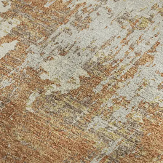 Copper Ivory And Gold Abstract Washable Area Rug With UV Protection Photo 2