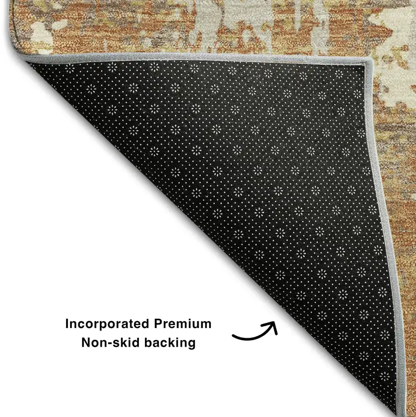Copper Ivory And Gold Abstract Washable Area Rug With UV Protection Photo 7