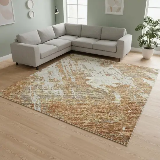 Copper Ivory And Gold Abstract Washable Area Rug With UV Protection Photo 2