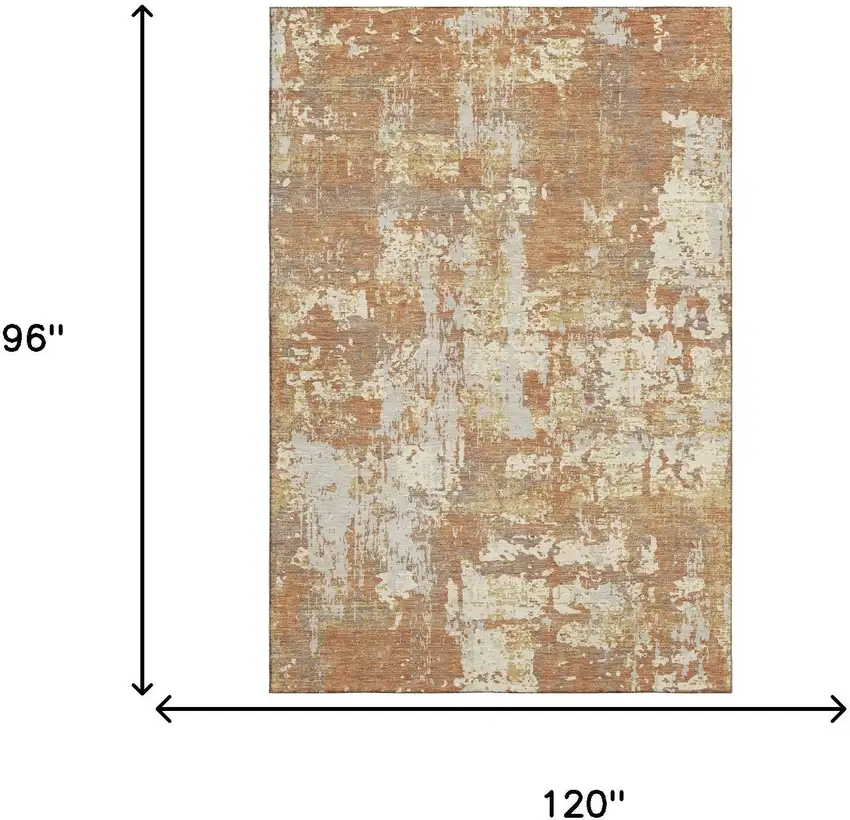 Copper Ivory And Gold Abstract Washable Area Rug With UV Protection Photo 7