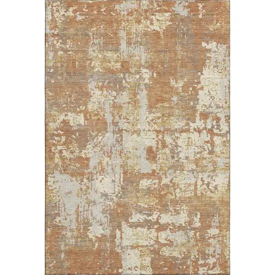 Copper Ivory And Gold Abstract Washable Area Rug With UV Protection Photo 6