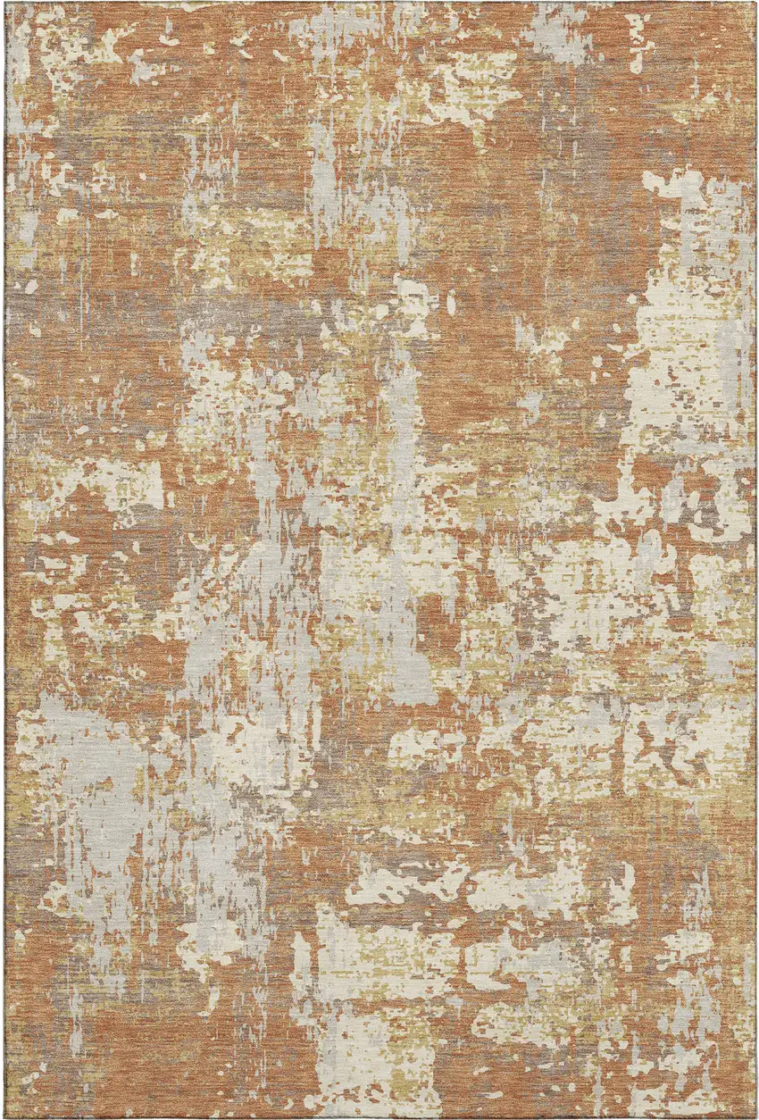 Copper Ivory And Gold Abstract Washable Area Rug With UV Protection Photo 6