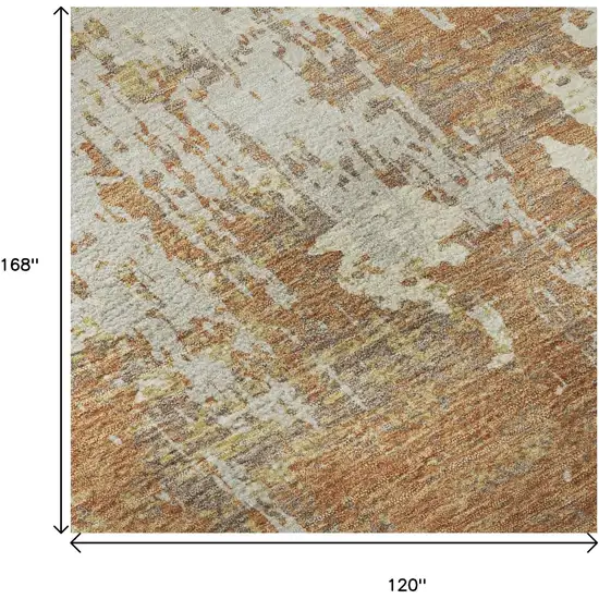 Copper Ivory And Gold Abstract Washable Area Rug With UV Protection Photo 9