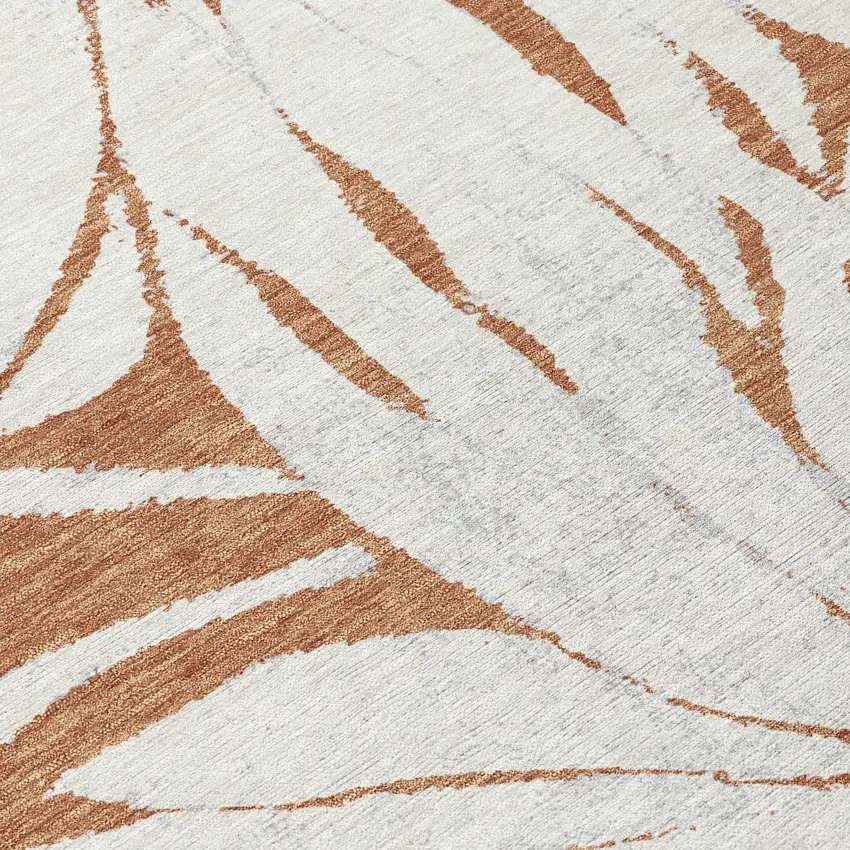 Copper Ivory And Gold Floral Washable Indoor Outdoor Area Rug Photo 6
