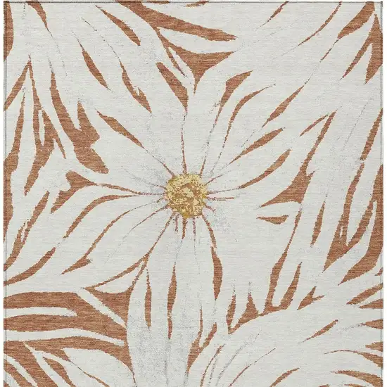 Copper Ivory And Gold Floral Washable Indoor Outdoor Area Rug Photo 5
