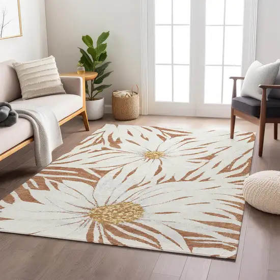 Copper Ivory And Gold Floral Washable Indoor Outdoor Area Rug Photo 8