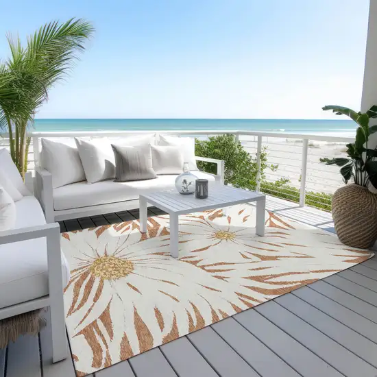 Copper Ivory And Gold Floral Washable Indoor Outdoor Area Rug Photo 9