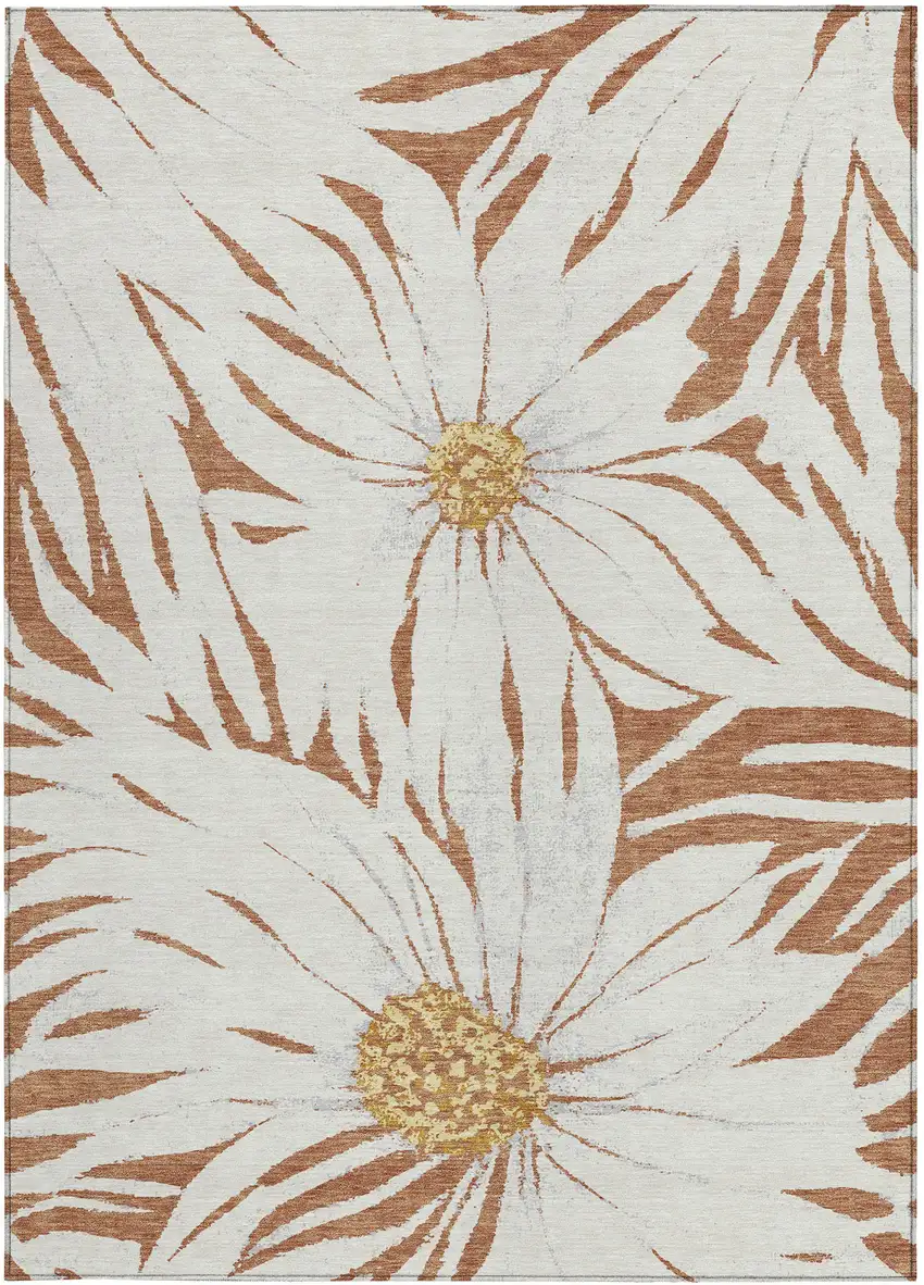 Copper Ivory And Gold Floral Washable Indoor Outdoor Area Rug Photo 4