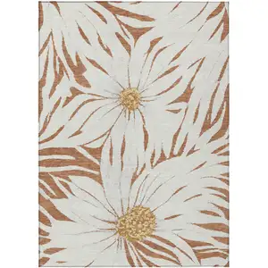 Photo of Copper Ivory And Gold Floral Washable Indoor Outdoor Area Rug
