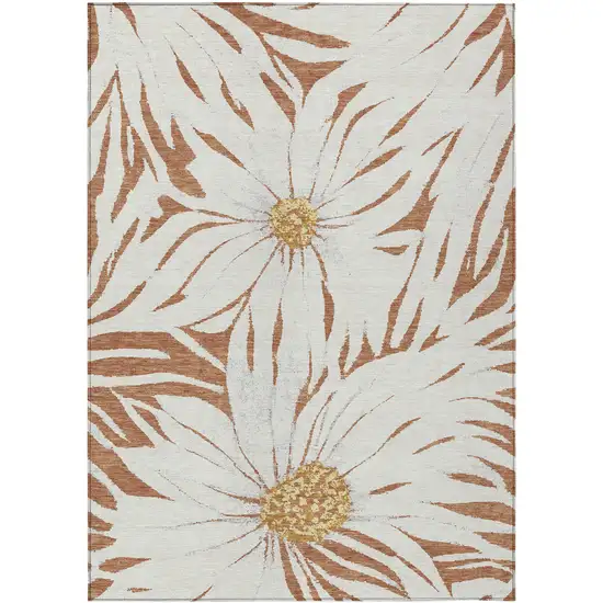 Copper Ivory And Gold Floral Washable Indoor Outdoor Area Rug Photo 2