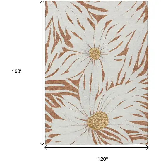 Copper Ivory And Gold Floral Washable Indoor Outdoor Area Rug Photo 7