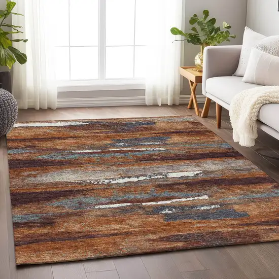 Copper Ivory And Gray Abstract Washable Area Rug With UV Protection Photo 2