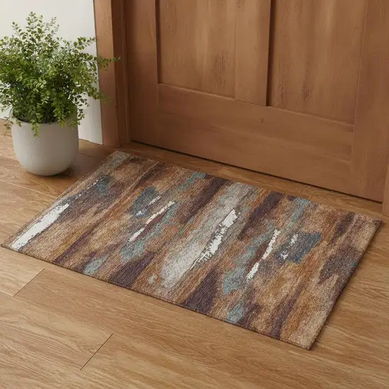Copper Ivory And Gray Abstract Washable Area Rug With UV Protection Photo 1