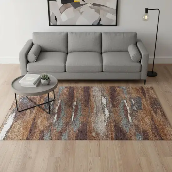 Copper Ivory And Gray Abstract Washable Area Rug With UV Protection Photo 2