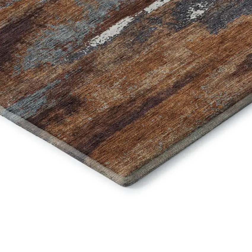 Copper Ivory And Gray Abstract Washable Area Rug With UV Protection Photo 6