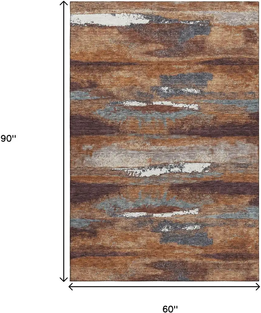 Copper Ivory And Gray Abstract Washable Area Rug With UV Protection Photo 9