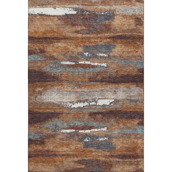 Copper Ivory And Gray Abstract Washable Area Rug With UV Protection Photo 1