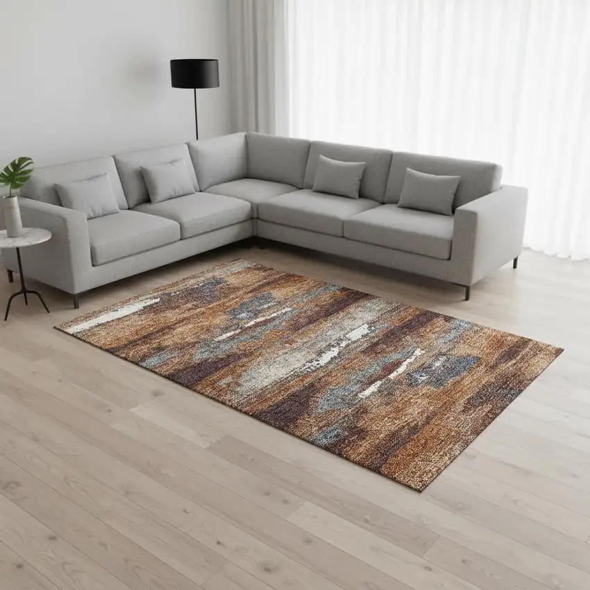 Copper Ivory And Gray Abstract Washable Area Rug With UV Protection Photo 2