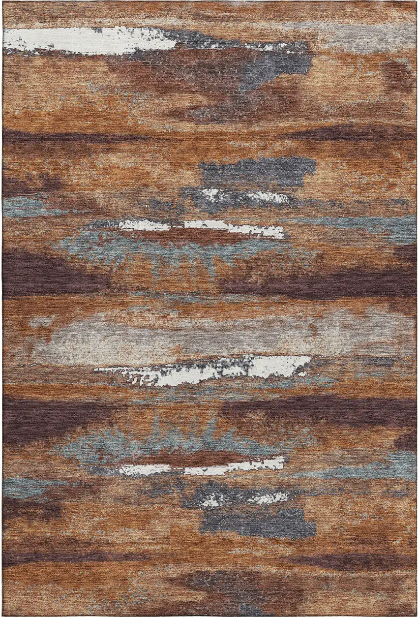 Copper Ivory And Gray Abstract Washable Area Rug With UV Protection Photo 1