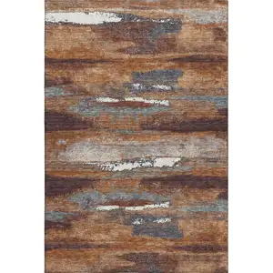 Photo of Copper Ivory And Gray Abstract Washable Area Rug With UV Protection