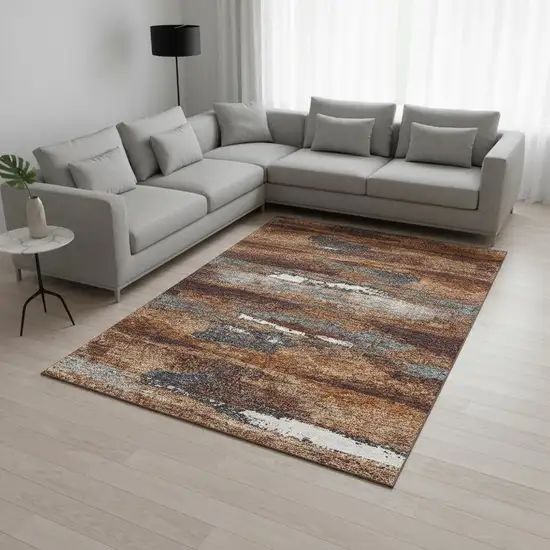 Copper Ivory And Gray Abstract Washable Area Rug With UV Protection Photo 2