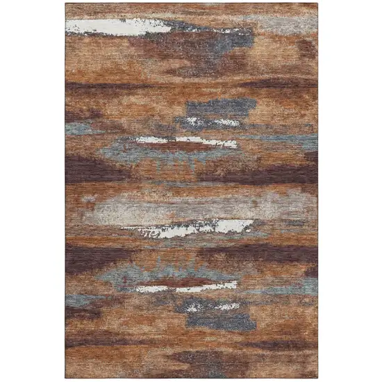 Copper Ivory And Gray Abstract Washable Area Rug With UV Protection Photo 2