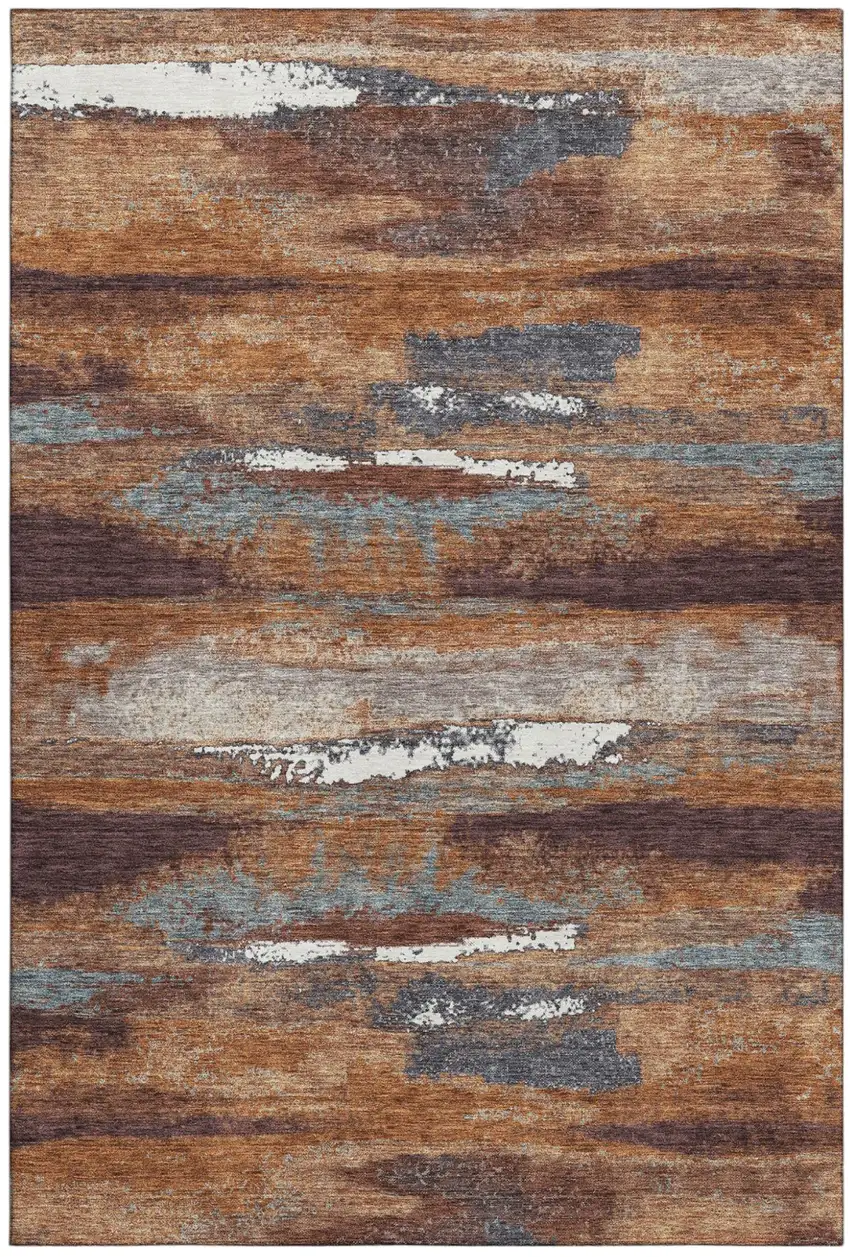 Copper Ivory And Gray Abstract Washable Area Rug With UV Protection Photo 2