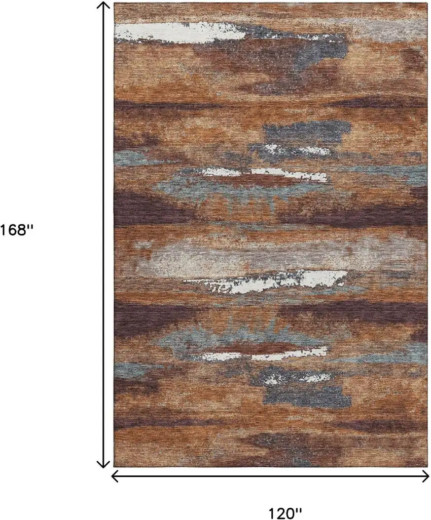 Copper Ivory And Gray Abstract Washable Area Rug With UV Protection Photo 9