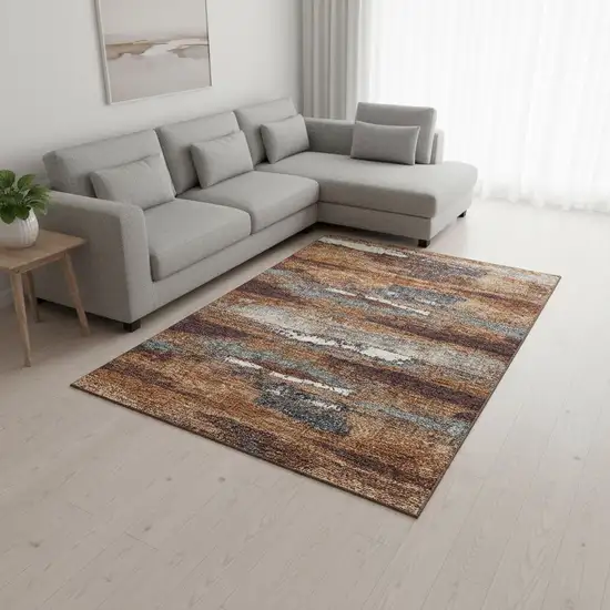 Copper Ivory And Gray Abstract Washable Area Rug With UV Protection Photo 2