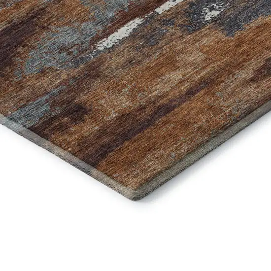 Copper Ivory And Gray Abstract Washable Area Rug With UV Protection Photo 6