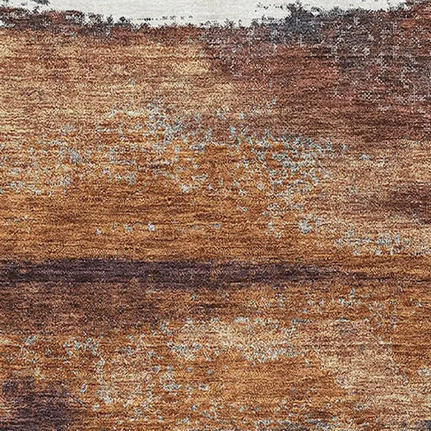 Copper Ivory And Gray Abstract Washable Area Rug With UV Protection Photo 2