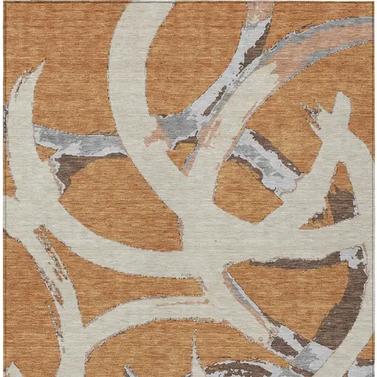 Copper Ivory And Gray Abstract Washable Indoor Outdoor Area Rug Photo 8