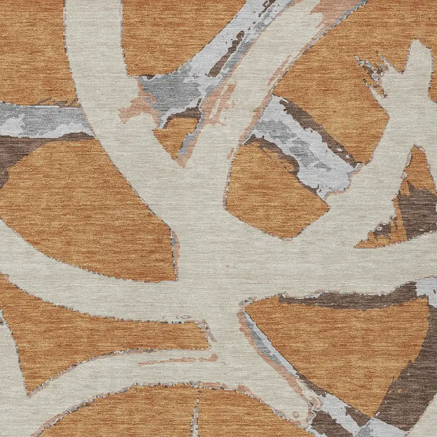 Copper Ivory And Gray Abstract Washable Indoor Outdoor Area Rug Photo 6