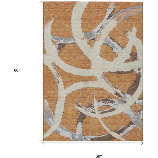 Copper Ivory And Gray Abstract Washable Indoor Outdoor Area Rug Photo 3