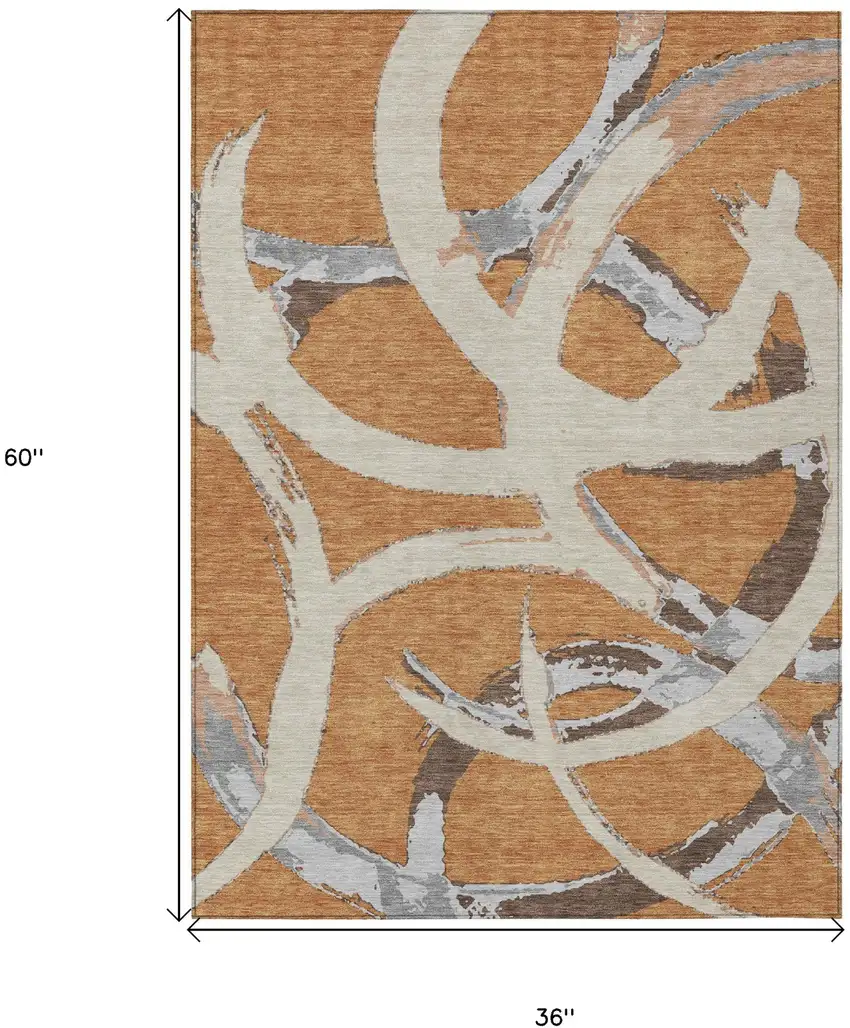 Copper Ivory And Gray Abstract Washable Indoor Outdoor Area Rug Photo 3
