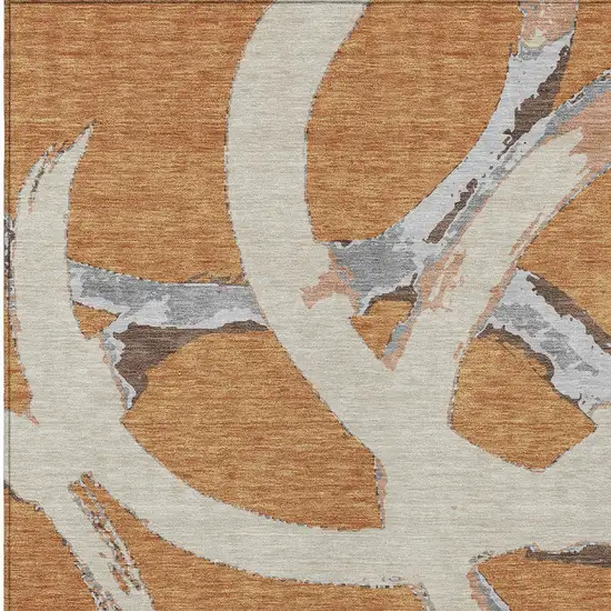 Copper Ivory And Gray Abstract Washable Indoor Outdoor Area Rug Photo 6